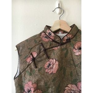 Midi Floral Dress with Mandarin Collar (Cheongsam)